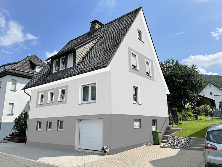 Computersimulation einer renovierten Hausfassade
